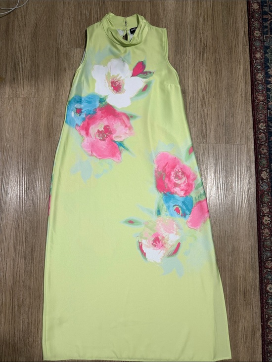 Karl Lagerfeld Dresses & Skirts - Karl Lagerfeld Lime Green Sleeveless Maxi Dress with Pink & Blue Floral Print 12